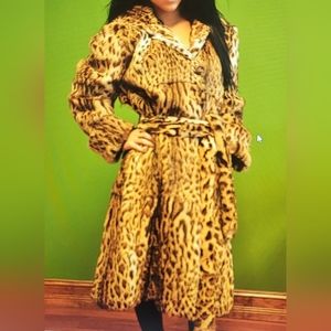 ❤️❤️ LEOPARD MINK HOODED COAT SIZE 12-14 PRE-OWNED